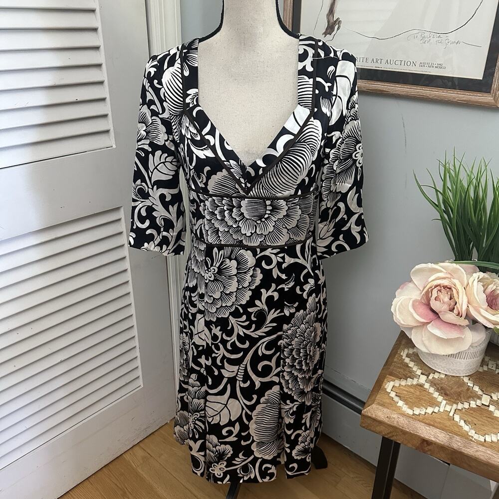 Tuleh Dress Womens *Small Black White Satin Plunging V-Neck Feminine Cocktail